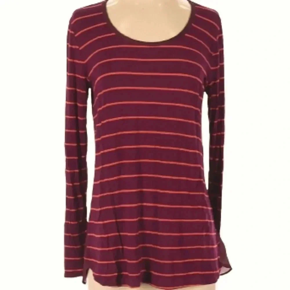 BORDEAUX by Anthropologie scoop neck maroon/purple striped top Size Small